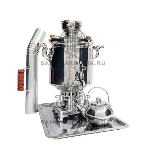 Самовар на дровах "Банка" 7 литров нержавеющая сталь в наборе