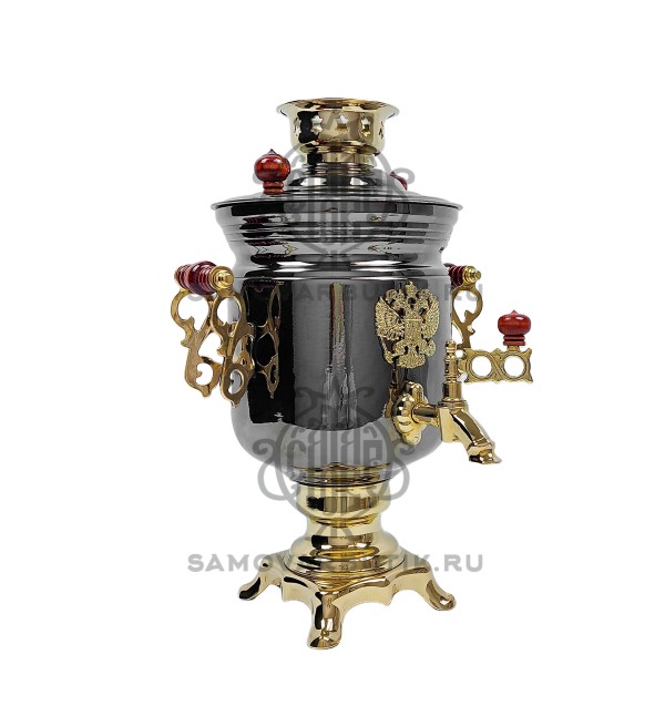 Самовар электрический 3 литра черно-золотой с гербом РФ