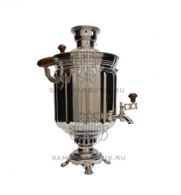 Самовар на дровах формы "Банка" 9 литров дачный латунный никелированный