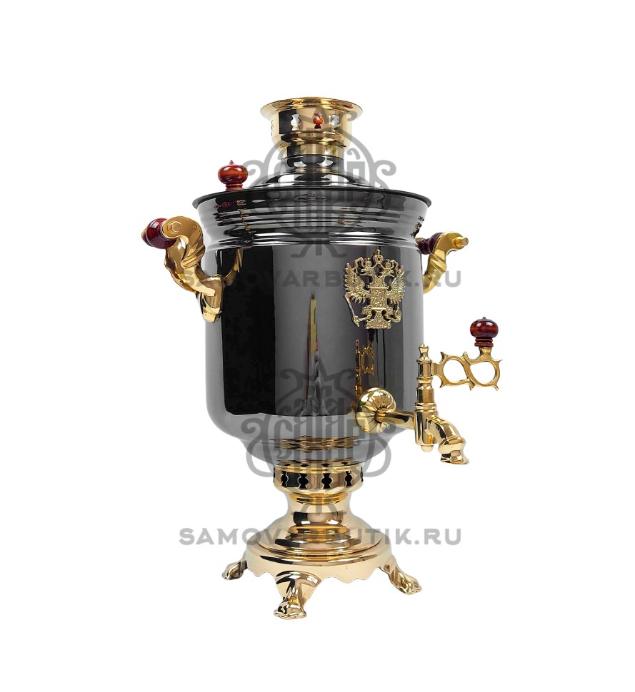 Самовар электрический 8-9 литров черно-золотой с гербом РФ. Люкс