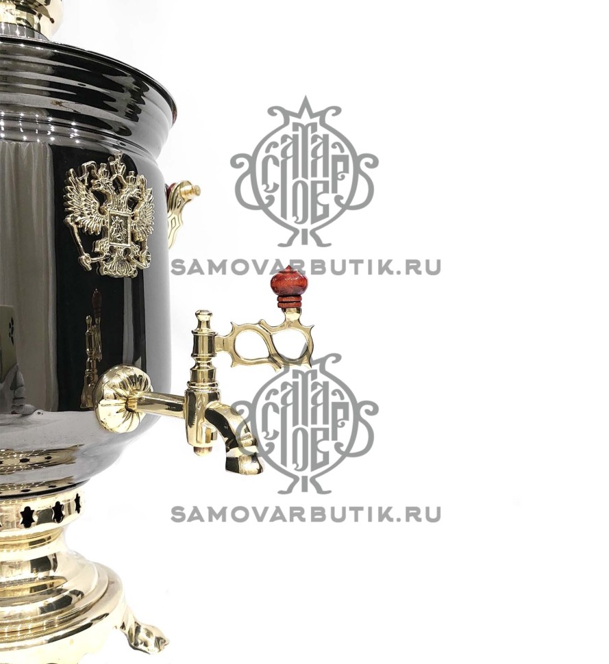 Самовар комбинированный "Банка" 7 литров черно-золотой с гербом РФ латунный люкс