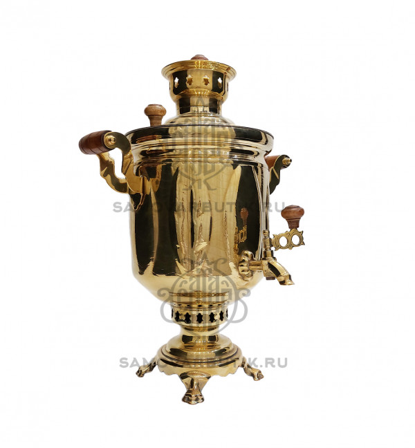 Самовар на дровах "Банка" 5 литров латунный "Листья" люкс