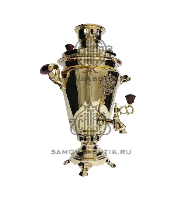 Самовар на дровах "Рюмка" 7 литров с гербом РФ латунный 