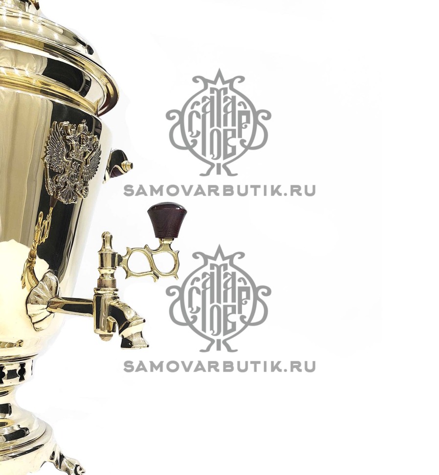 Самовар на дровах "Рюмка" 7 литров с гербом РФ латунный "Люкс"
