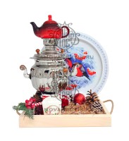 Самовар на дровах "Шар гранный" 3 литра в подарочном наборе серебристый