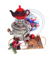 Самовар на дровах "Шар гранный" 3 литра в подарочном наборе серебристый