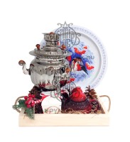 Самовар на дровах "Шар гранный" 3 литра в подарочном наборе серебристый