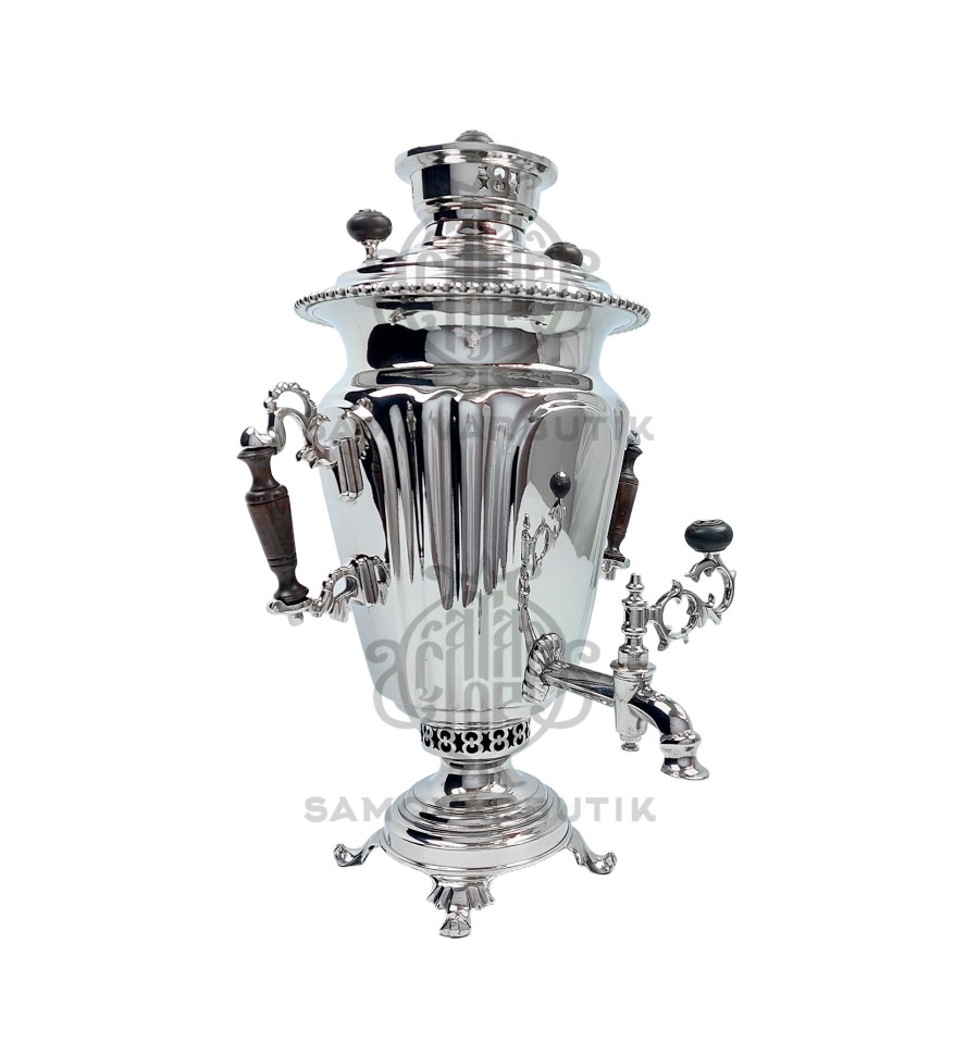 Самовар антикварный на дровах "Рюмка гранная" с византийскими ручками в никеле В.С. Баташев 5 литров