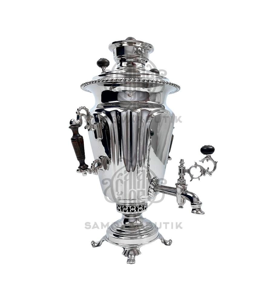 Самовар антикварный на дровах "Рюмка гранная" с византийскими ручками в никеле В.С. Баташев 5 литров