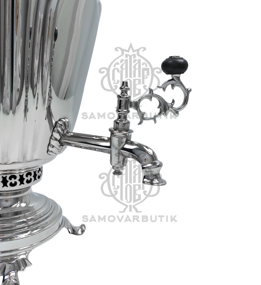 Самовар антикварный на дровах "Рюмка гранная" с византийскими ручками в никеле В.С. Баташев 5 литров