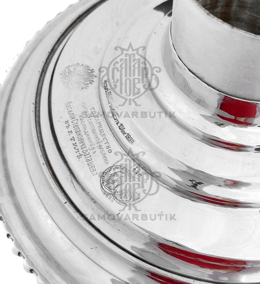 Самовар антикварный на дровах "Рюмка гранная" с византийскими ручками в никеле В.С. Баташев 5 литров