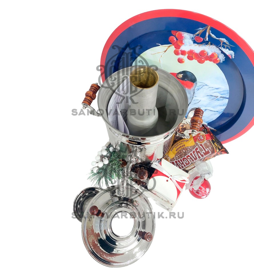 Самовар на дровах "Банка" 2,5 литра в подарочном наборе серебристый