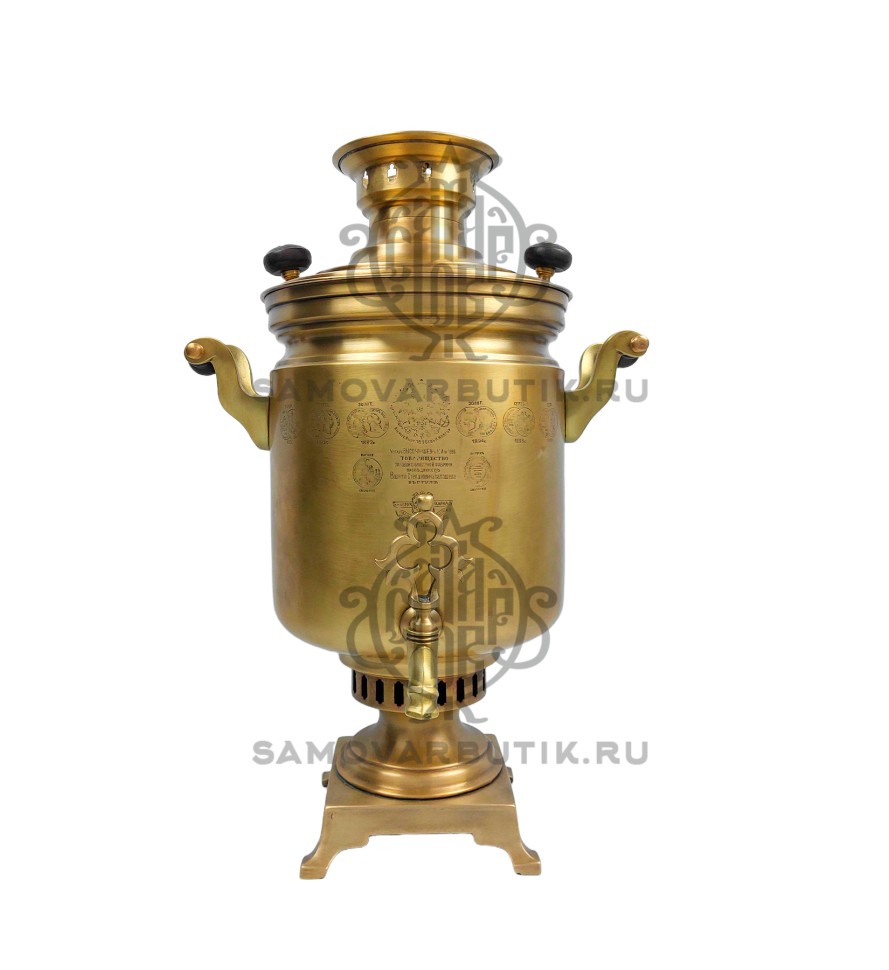 Самовар комбинированный 7 литров "Банка" В.С. Баташев с медалями латунь в патине. 