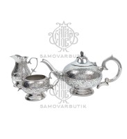Чайный набор антикварный: чайник заварочный, сахарница, молочник (мельхиор, серебрение)