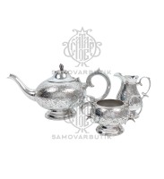 Чайный набор антикварный: чайник заварочный, сахарница, молочник (мельхиор, серебрение)