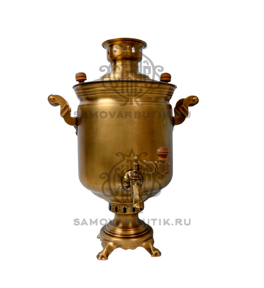 Самовар комбинированный 7 литров "Банка" латунь в патине. Завод Штамп. 