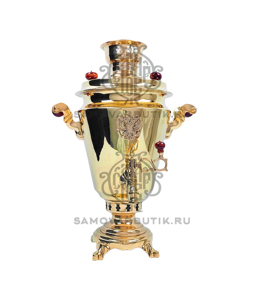 Самовар электрический 6 литров "Кубок" с гербом РФ. Латунный полированный.