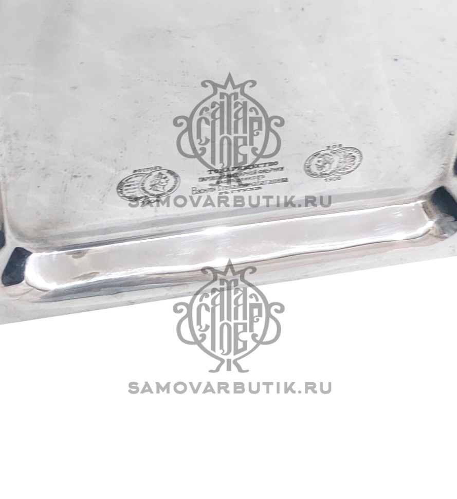 Поднос для самовара антикварный "Замочная скважина" с клеймом Наследников В. С. Баташева никелированный люкс