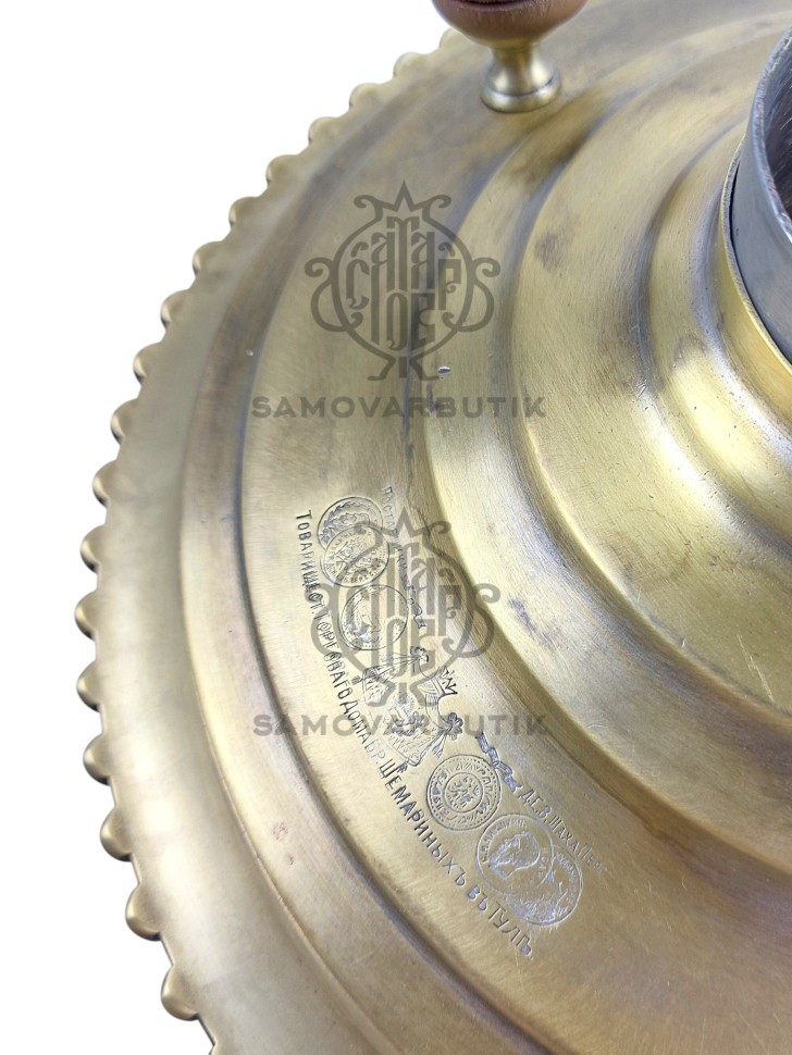 Самовар антикварный на дровах "Рюмка с гранями"  6 литров Братья Шемарины латунь в патине