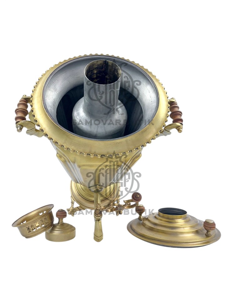 Самовар антикварный на дровах "Рюмка с гранями"  6 литров Братья Шемарины латунь в патине