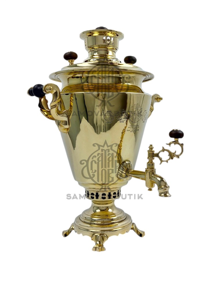Самовар антикварный на дровах "Рюмка" с медалями 6 литров В.С. Баташев латунь 