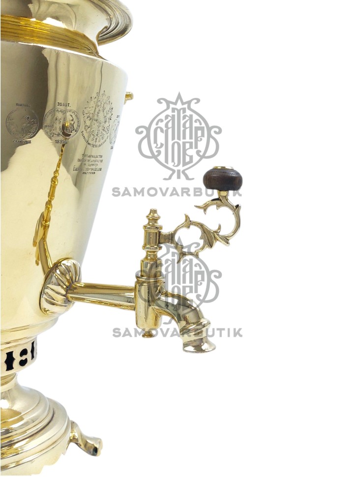 Самовар антикварный на дровах "Рюмка" с медалями 6 литров В.С. Баташев латунь 