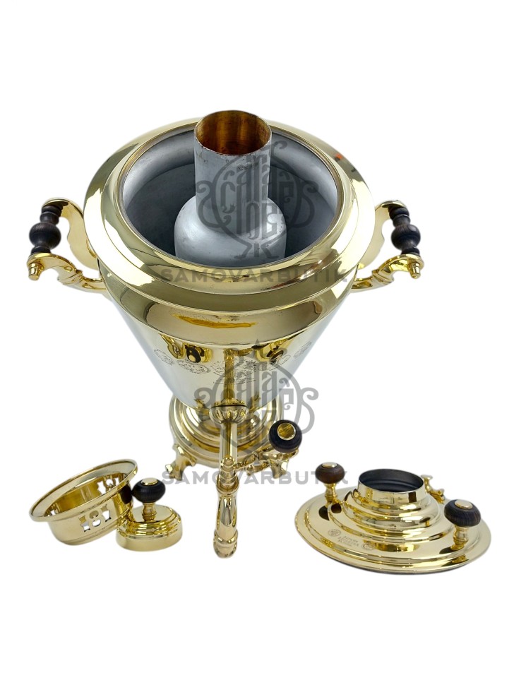 Самовар антикварный на дровах "Рюмка" с медалями 6 литров В.С. Баташев латунь 