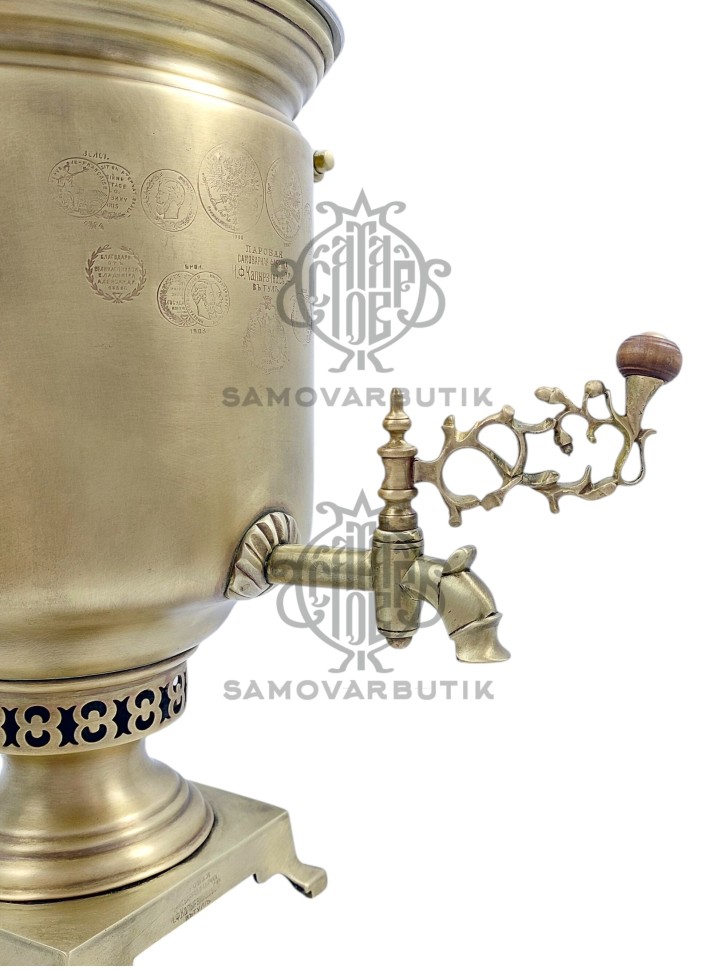 Самовар антикварный на дровах "Банка" с медалями 5 литров И.Ф. Капырзин латунь в патине