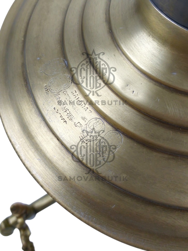 Самовар антикварный на дровах "Банка" с медалями 5 литров И.Ф. Капырзин латунь в патине