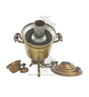 Самовар антикварный на дровах "Банка" с медалями 3,5 литра Бр. Шемарины латунь в патине