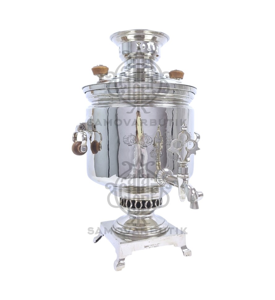 Самовар антикварный на дровах "Банка" 5 литров Н.И. Баташев латунь никелированная