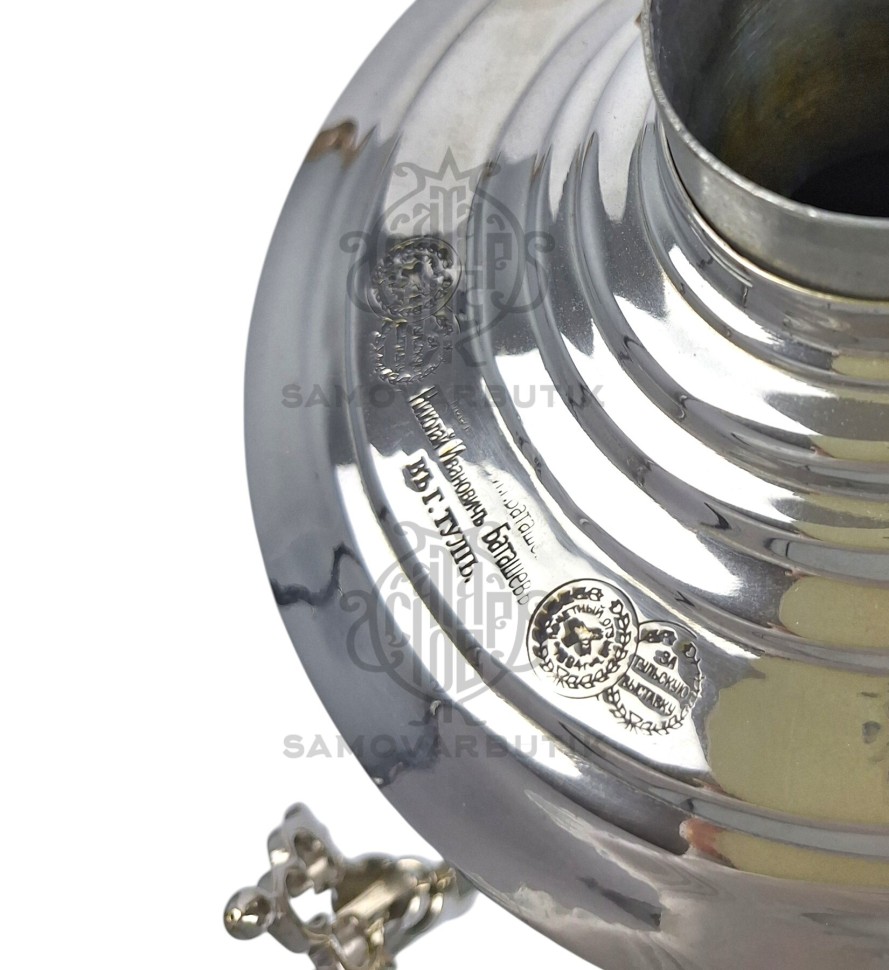 Самовар антикварный на дровах "Банка" 5 литров Н.И. Баташев латунь никелированная