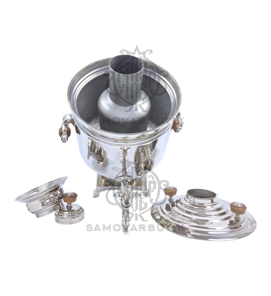 Самовар антикварный на дровах "Банка" 5 литров Н.И. Баташев латунь никелированная