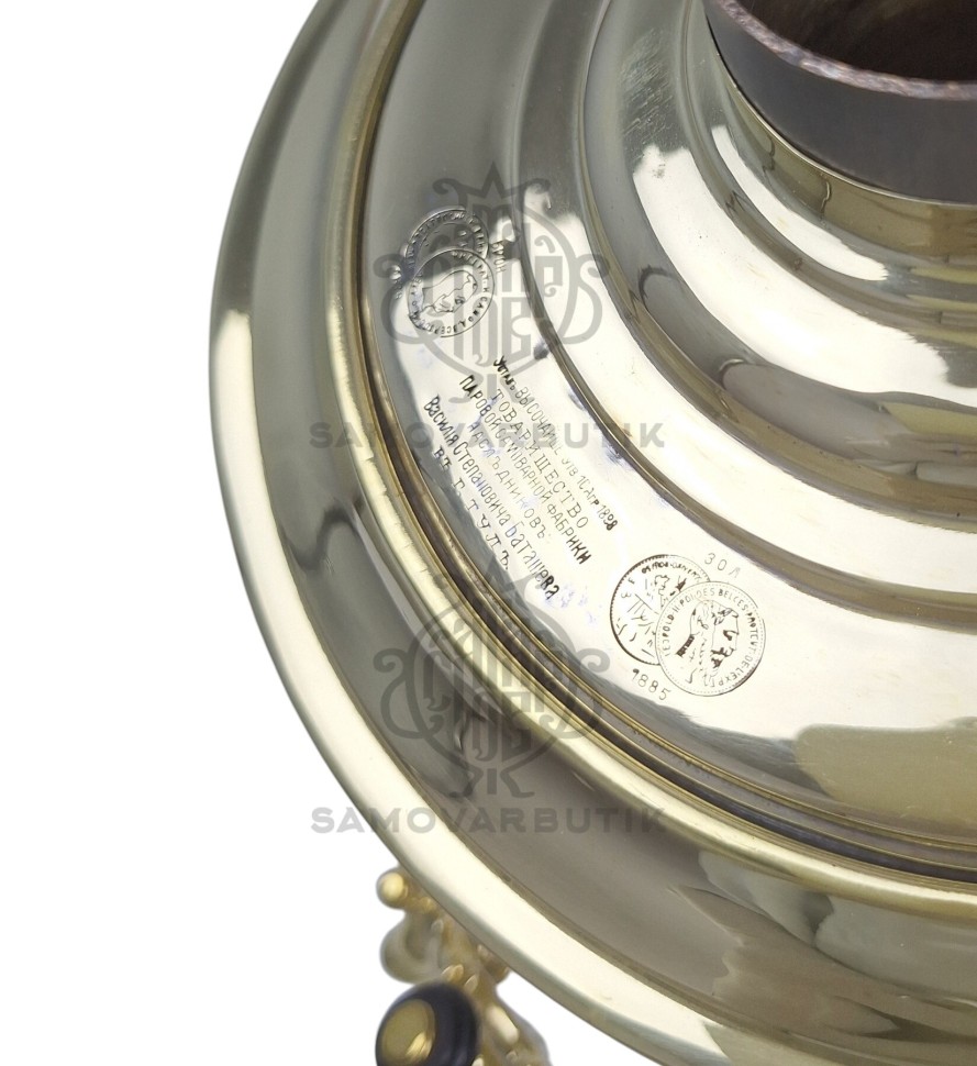 Самовар антикварный на дровах "Банка с гранями" 5 литров В.С. Баташев латунь люкс