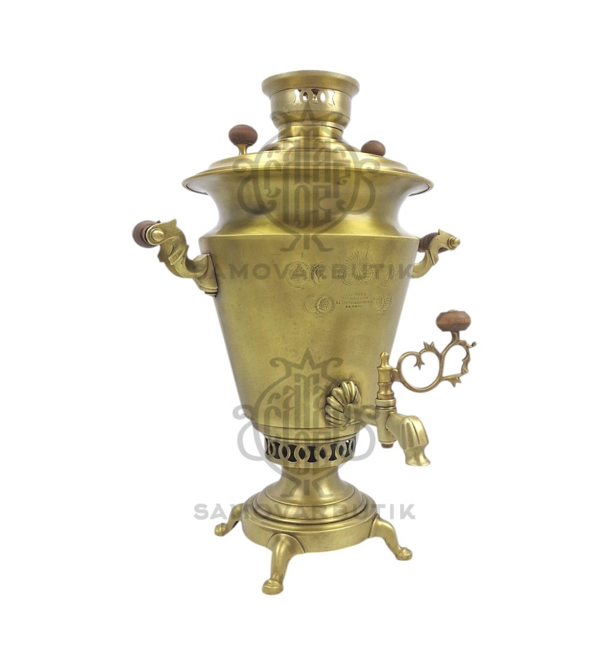 Самовар антикварный на дровах "Рюмка" 5 литров Б.Г. Тейле латунь в патине