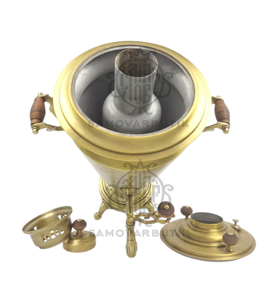Самовар антикварный на дровах "Рюмка" 5 литров Б.Г. Тейле латунь в патине