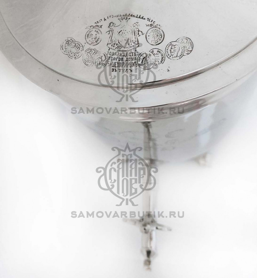 Самовар антикварный на дровах "Банка" с медалями 4 литра Братьев Шемариных никелированный