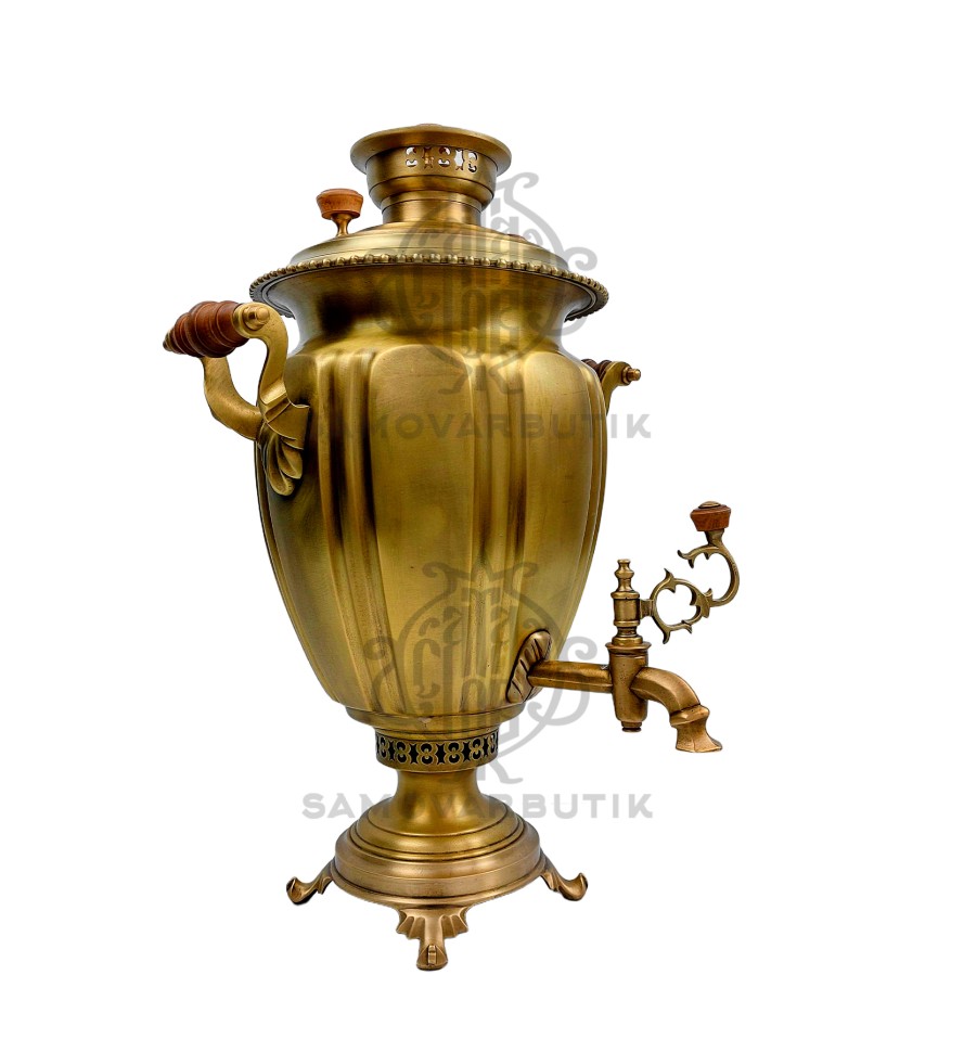 Самовар антикварный на дровах 8,5 литров "Яйцо" гранное в патине В. C. Баташева