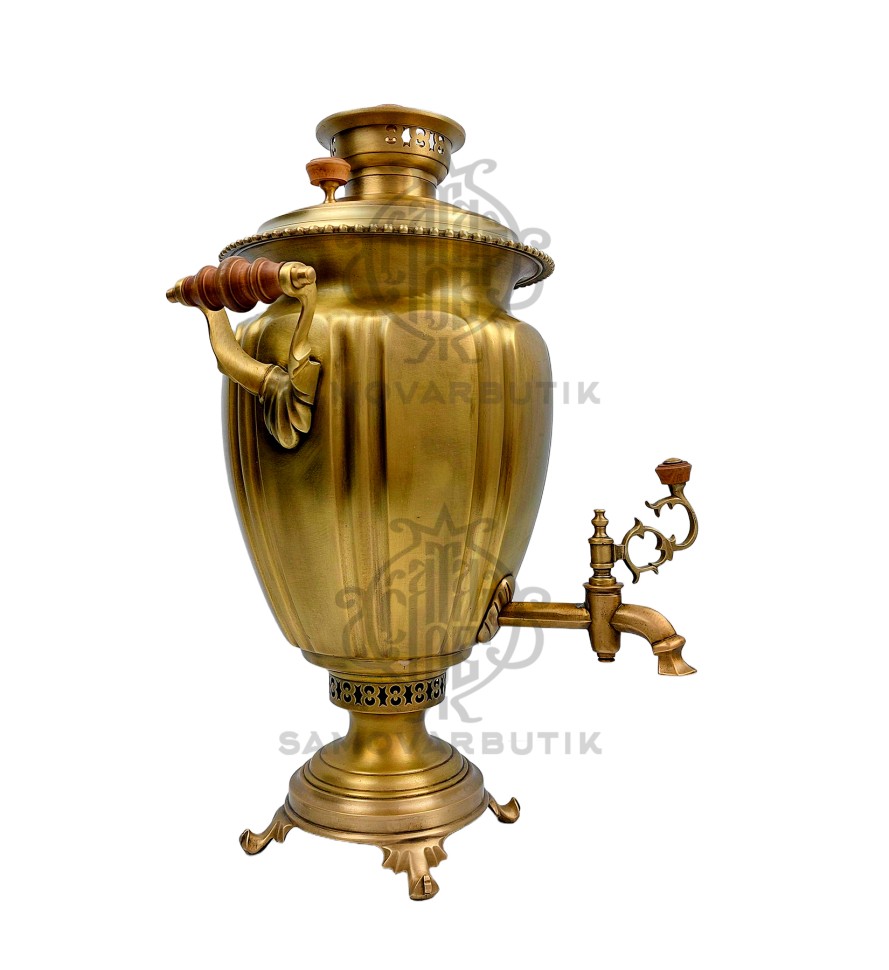 Самовар антикварный на дровах 8,5 литров "Яйцо" гранное в патине В. C. Баташева