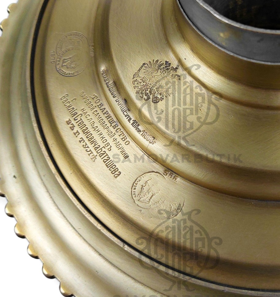 Самовар антикварный на дровах 8,5 литров "Яйцо" гранное в патине В. C. Баташева