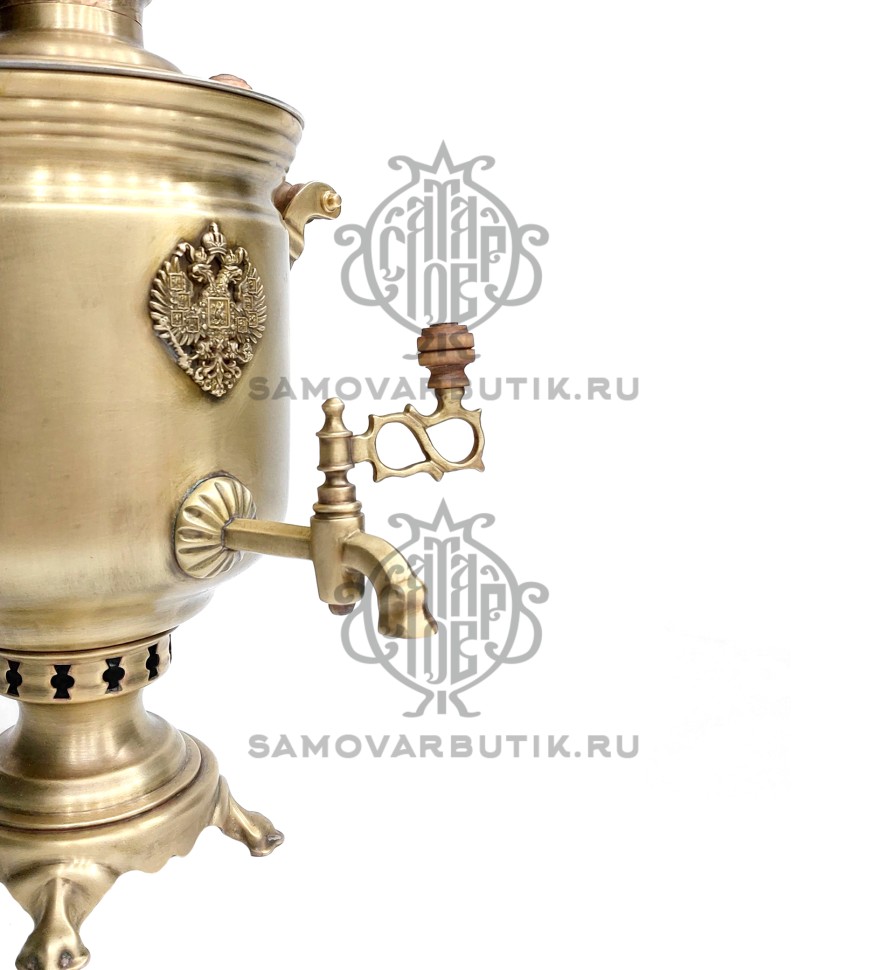 Самовар на дровах "Банка" 5 литров с гербом РФ латунный патинированный 