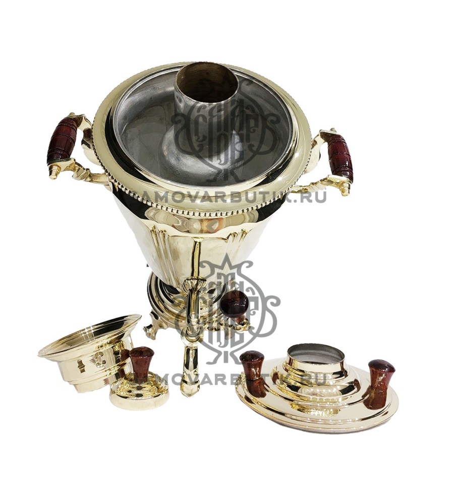 Самовар антикварный на дровах "Рюмка гранная" 4,5 литра Тульский Патронный Завод латунный люкс