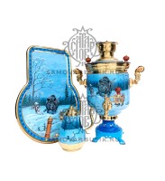 Самовар комбинированный "Банка" 5 литров "Зимняя охота" в наборе