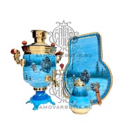 Самовар комбинированный "Банка" 5 литров "Зимняя охота" в наборе