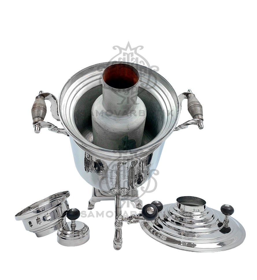 Самовар антикварный на дровах "Банка" с медалями в никеле Е, А. Баташев