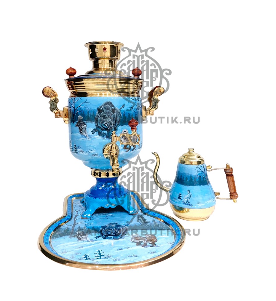 Самовар комбинированный "Банка" 5 литров "Зимняя охота"