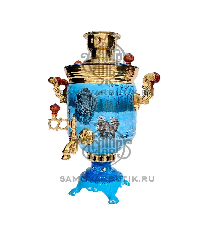 Самовар комбинированный "Банка" 5 литров "Зимняя охота"