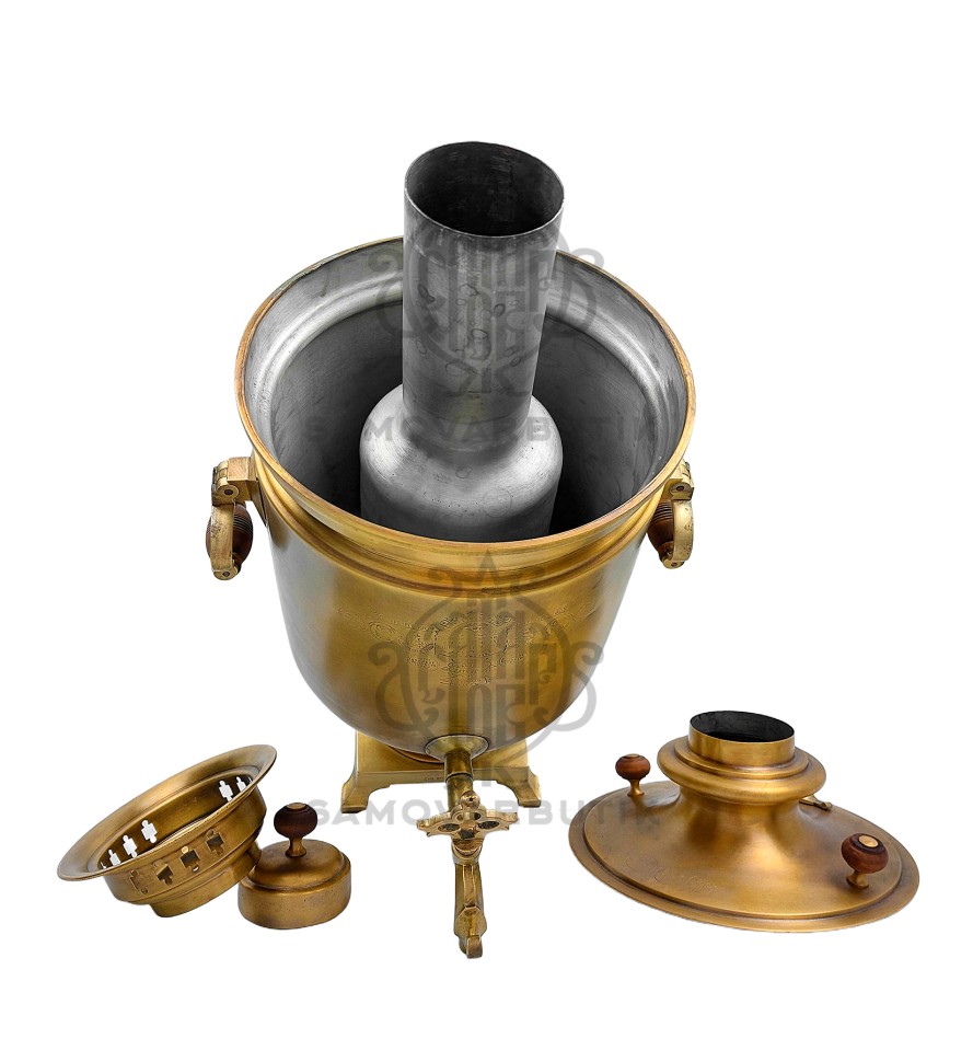 Самовар антикварный на дровах "Банка"  с медалями в патине И.Н. Шерлаимова 8 литров