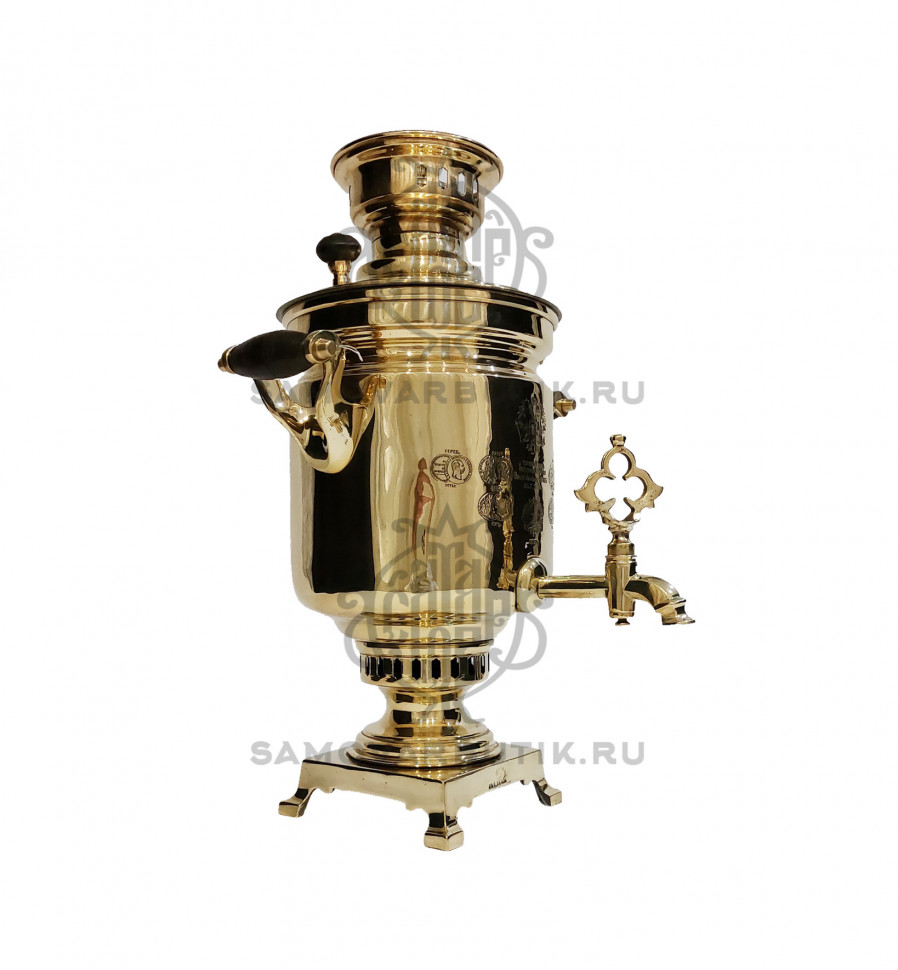 Самовар антикварный на дровах "Банка" 3,5 литра И.Г. Баташева латунный премиум