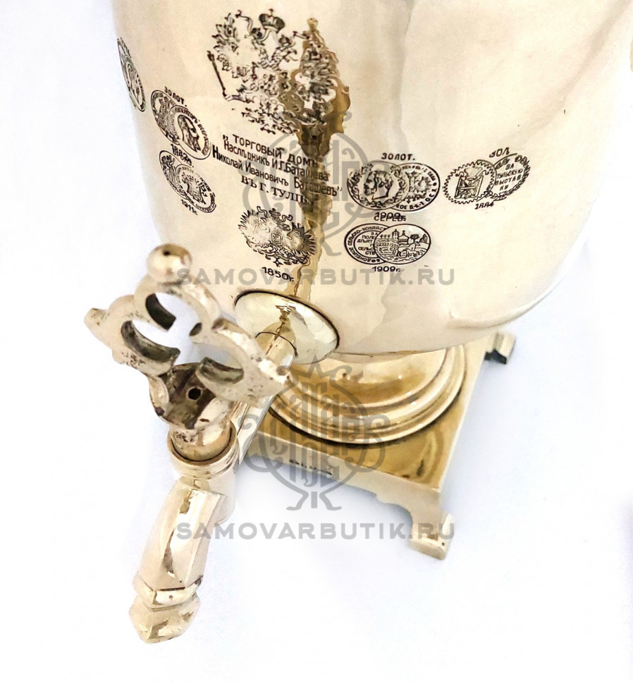 Самовар антикварный на дровах "Банка" 3,5 литра И.Г. Баташева латунный премиум